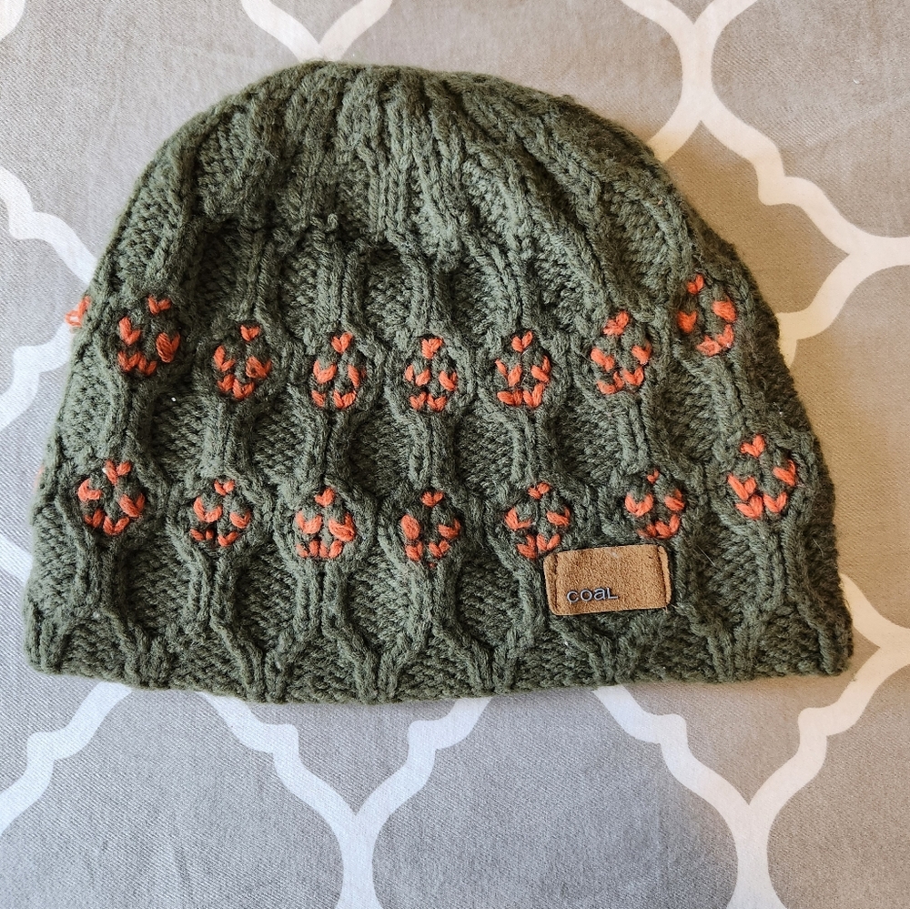 *Coal Knit Beanie Hat Green and Orange